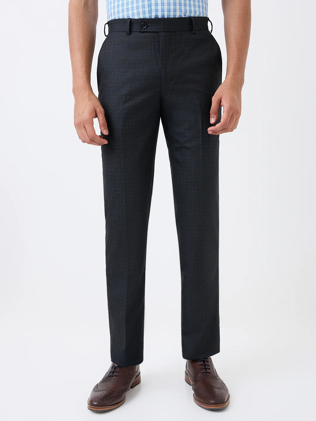 Park Avenue Men Blue Solid Regular Fit Polyester Blend Trouser