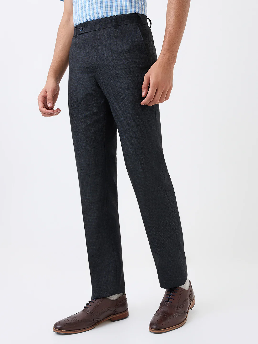 Park Avenue Men Blue Solid Regular Fit Polyester Blend Trouser - Image 2