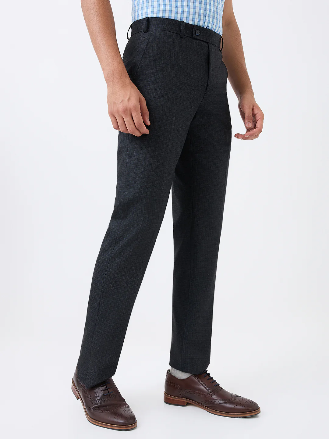 Park Avenue Men Blue Solid Regular Fit Polyester Blend Trouser - Image 3