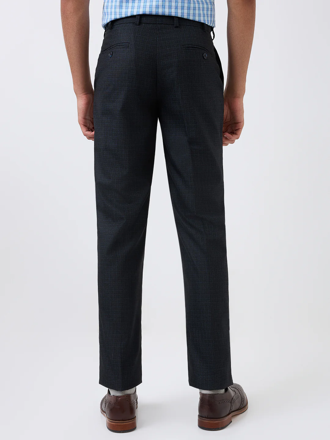 Park Avenue Men Blue Solid Regular Fit Polyester Blend Trouser - Image 4