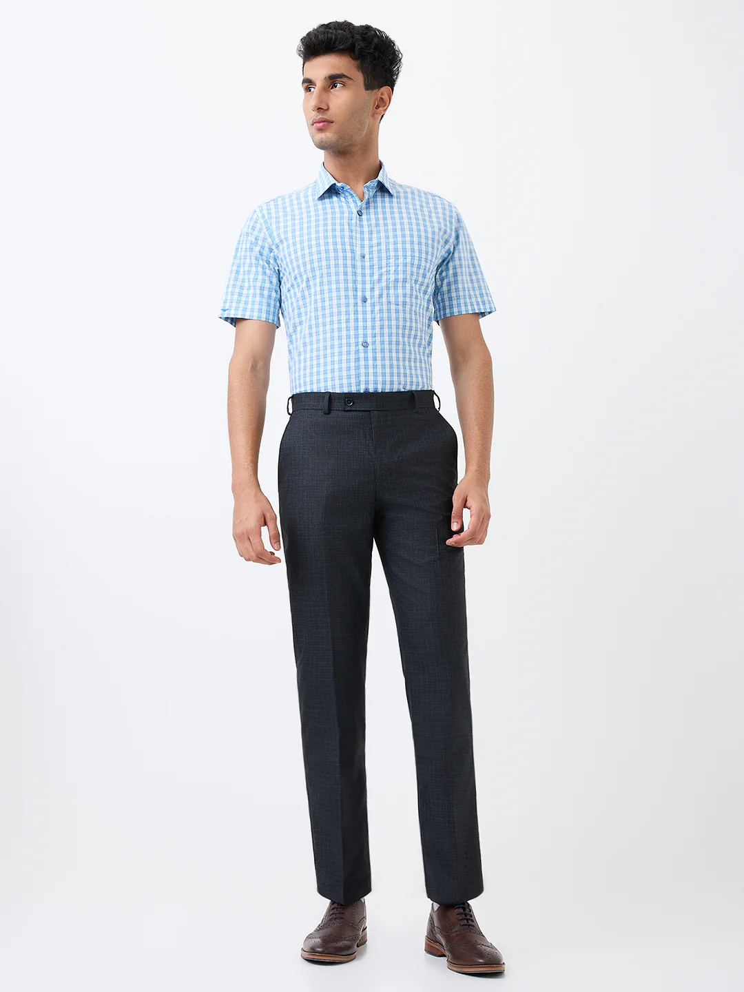 Park Avenue Men Blue Solid Regular Fit Polyester Blend Trouser - Image 5