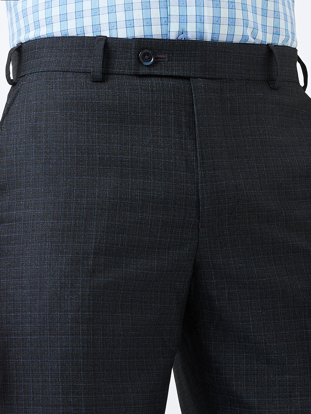 Park Avenue Men Blue Solid Regular Fit Polyester Blend Trouser - Image 7