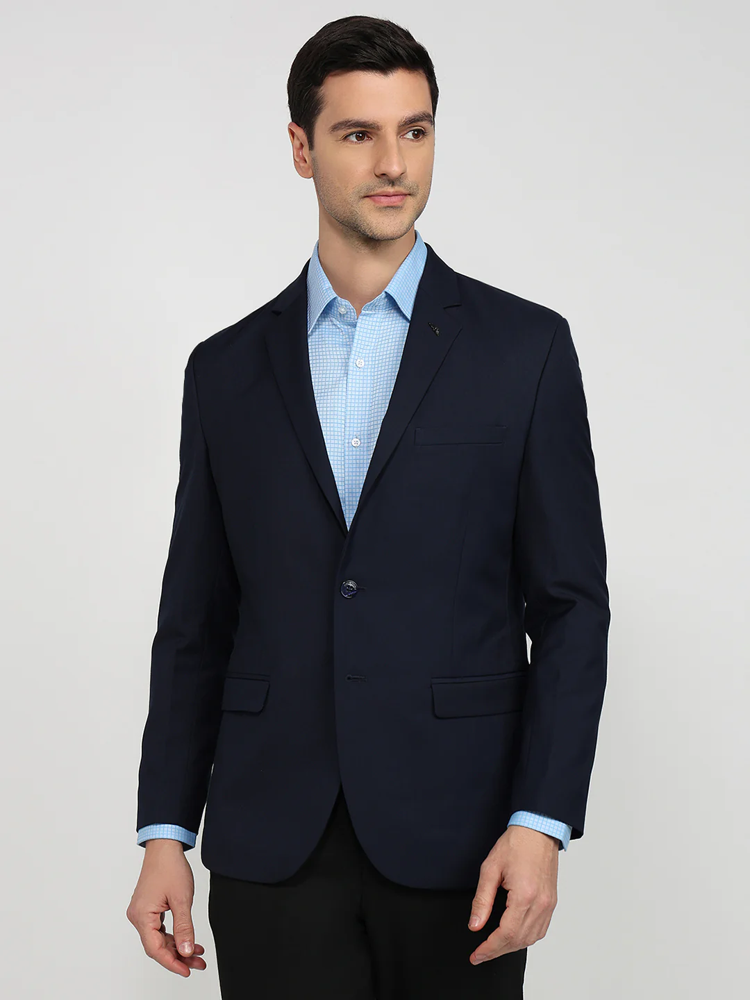 Park Avenue Men Blue Solid Regular Fit Terylene Blend Blazer