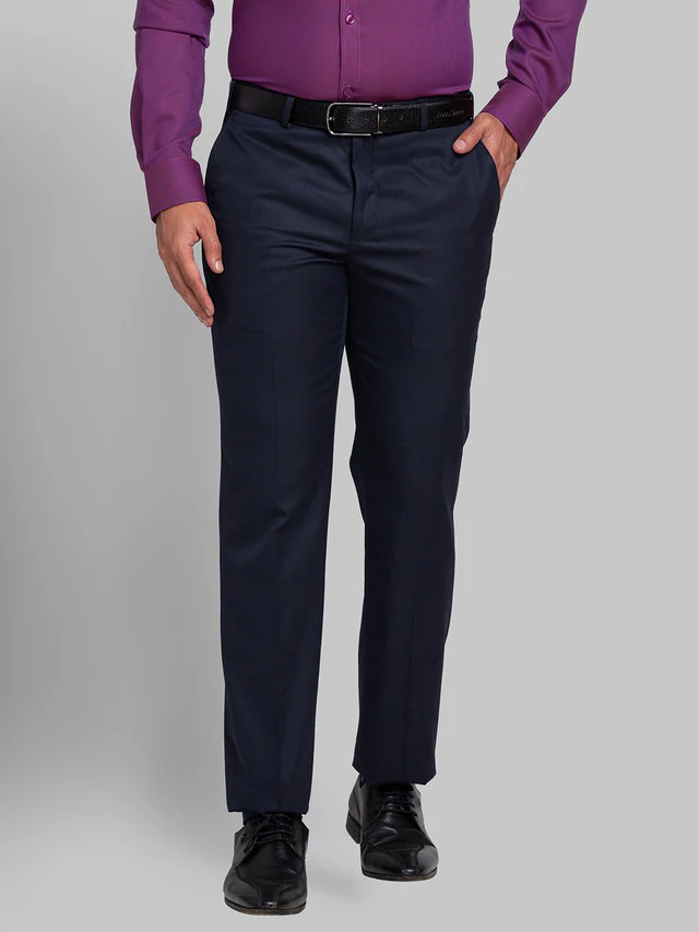 Park Avenue Men Blue Solid Regular Fit Trouser