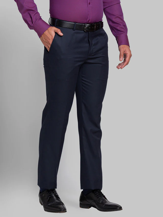 Park Avenue Men Blue Solid Regular Fit Trouser - Image 2