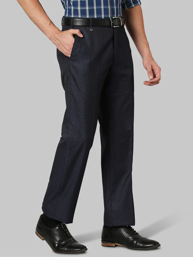 Park Avenue Men Blue Solid Regular Fit Trouser - Image 2