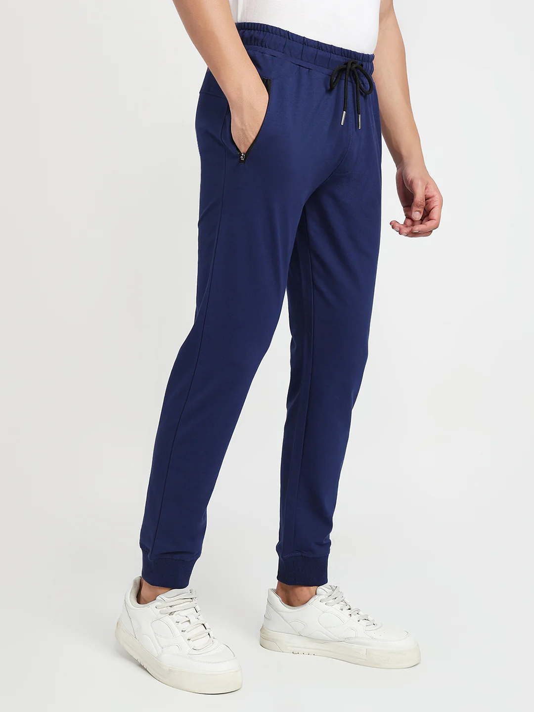Park Avenue Men Blue Solid Slim Fit Cotton Blend Bottom Lowers - Image 3