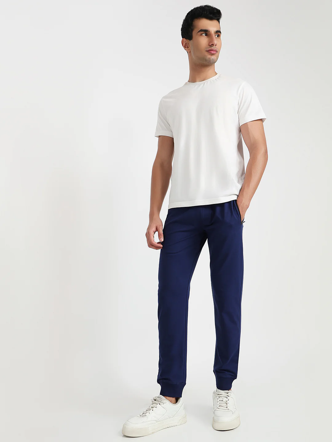 Park Avenue Men Blue Solid Slim Fit Cotton Blend Bottom Lowers - Image 5