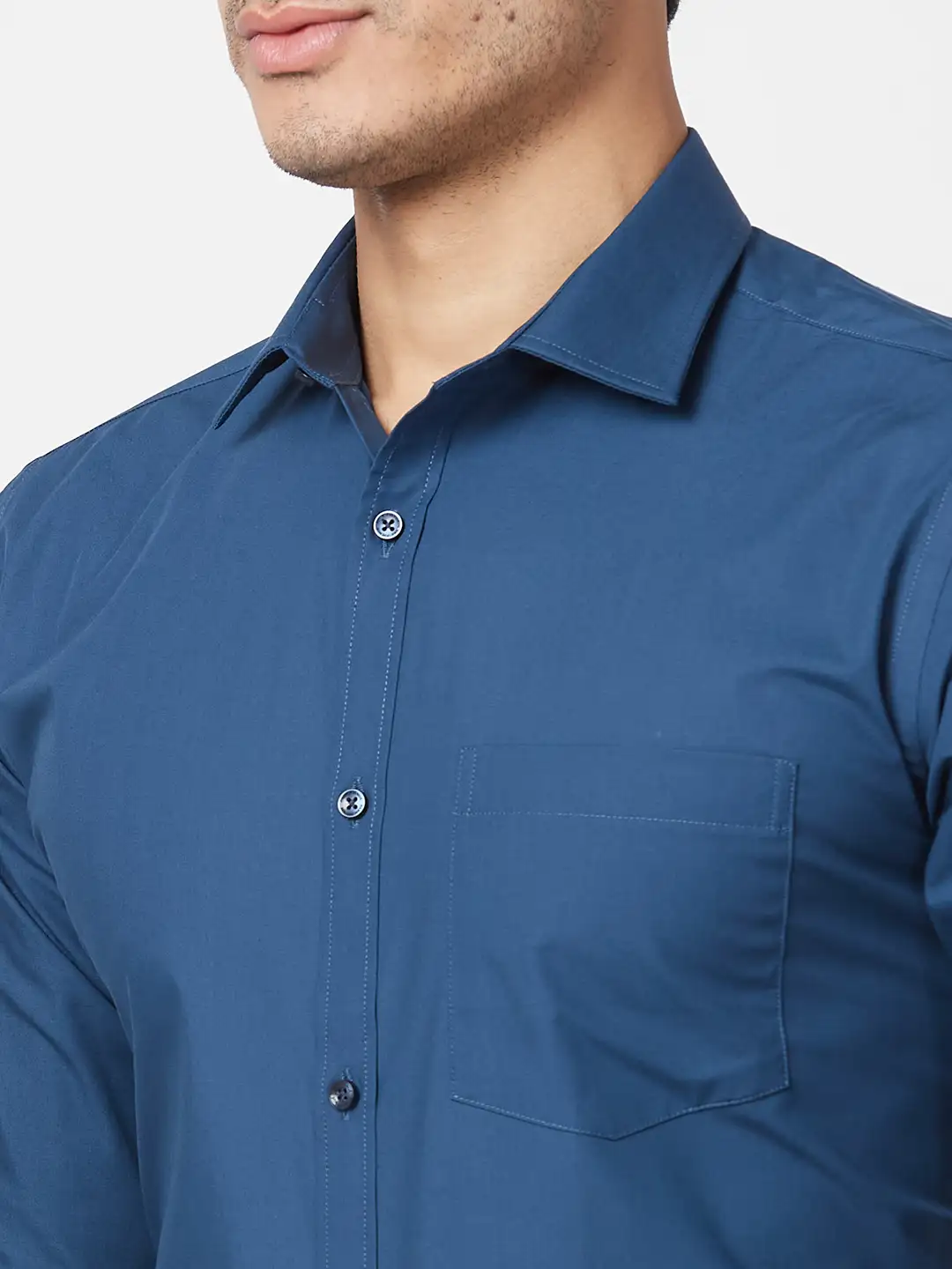 Park Avenue Men Blue Solid Slim Fit Cotton Blend Cutaway Collar Shirt - Image 6