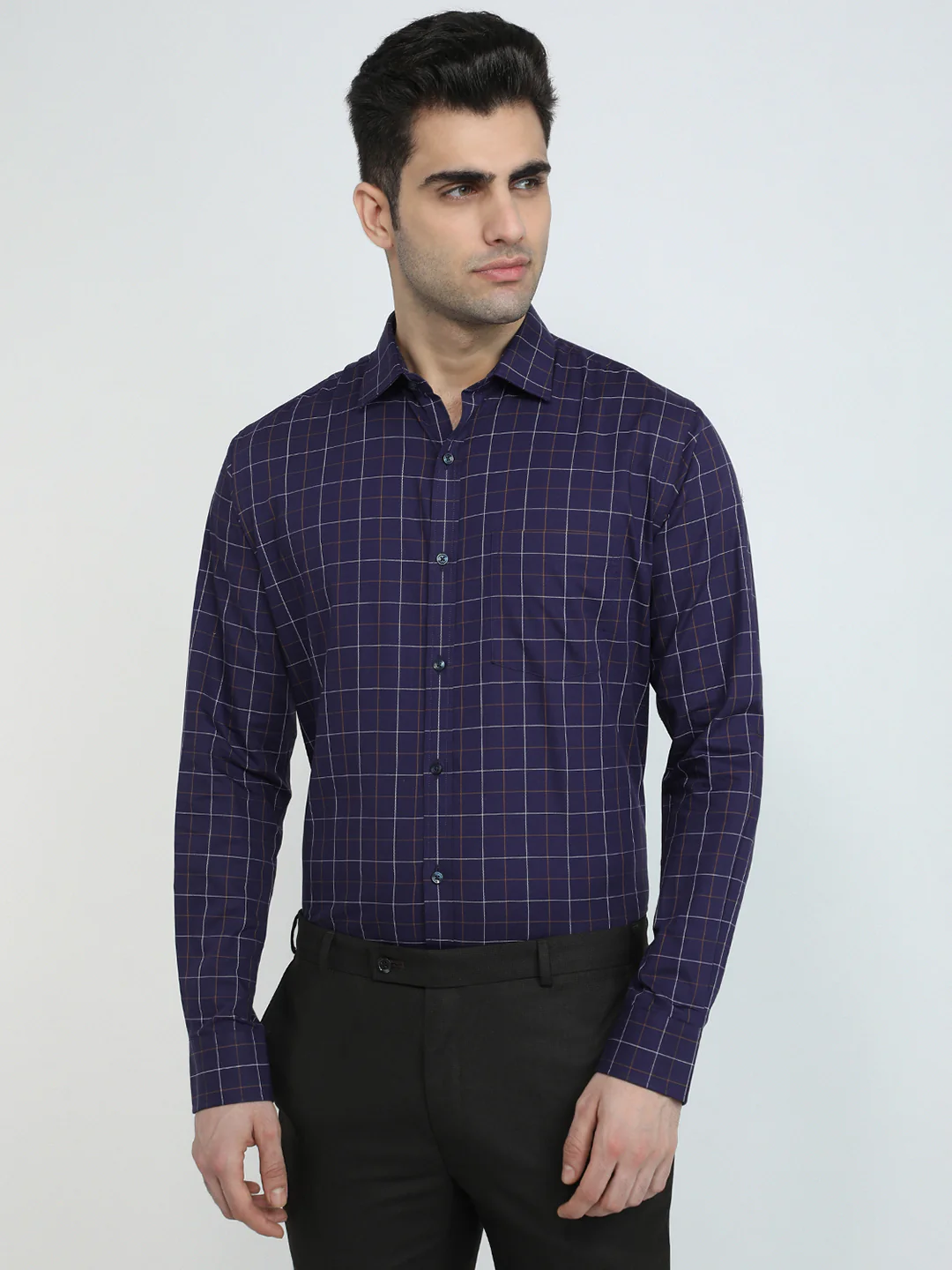 Park Avenue Men Blue Solid Slim Fit Cotton Blend Formal Shirt