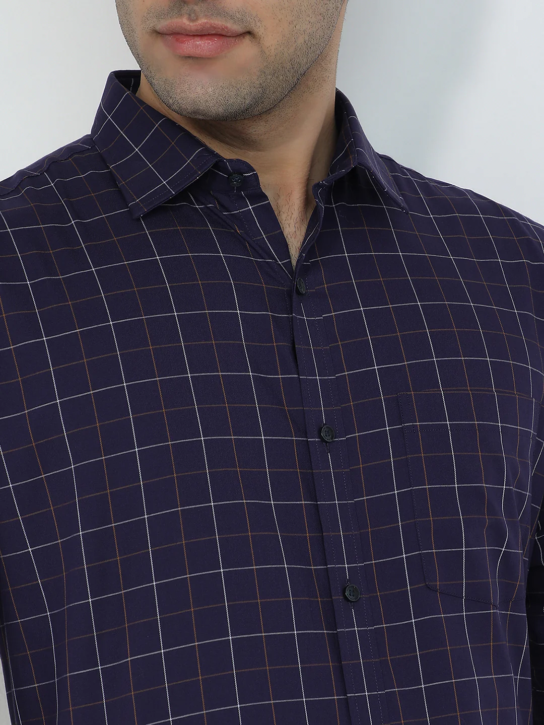 Park Avenue Men Blue Solid Slim Fit Cotton Blend Formal Shirt - Image 6
