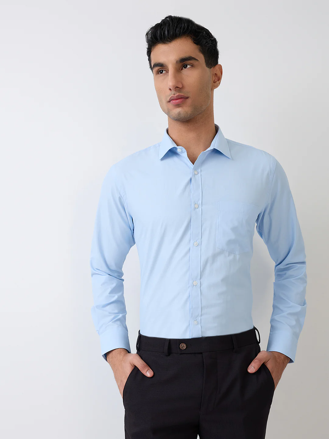 Park Avenue Men Blue Solid Slim Fit Cotton Blend Formal Shirt
