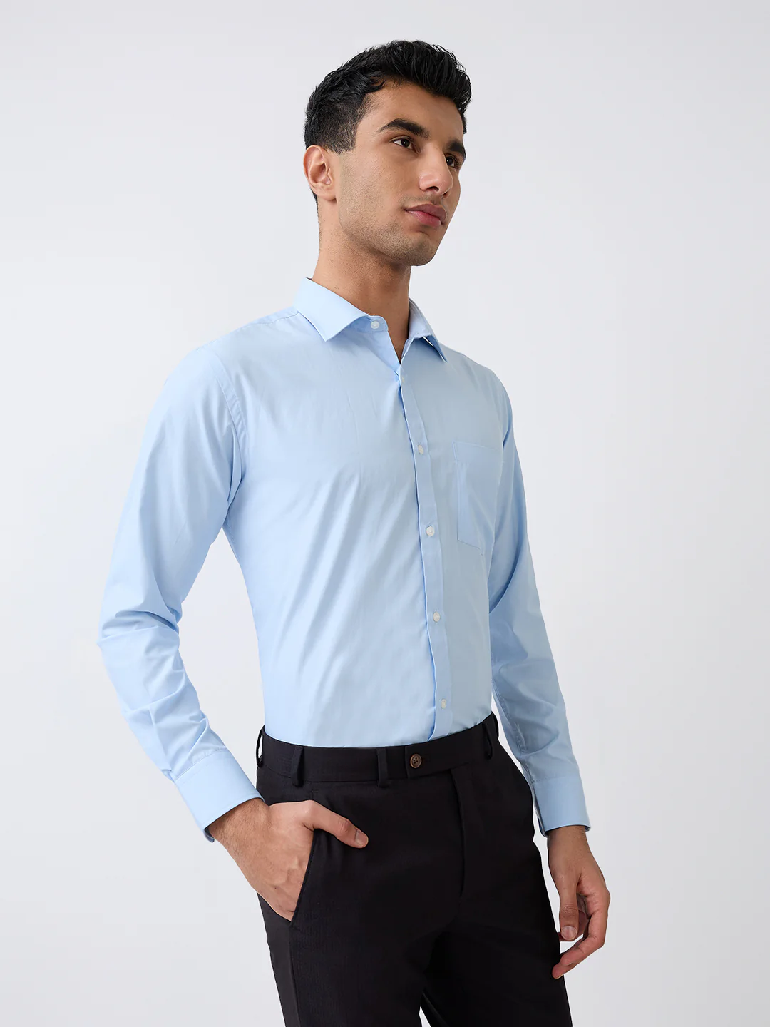 Park Avenue Men Blue Solid Slim Fit Cotton Blend Formal Shirt - Image 2