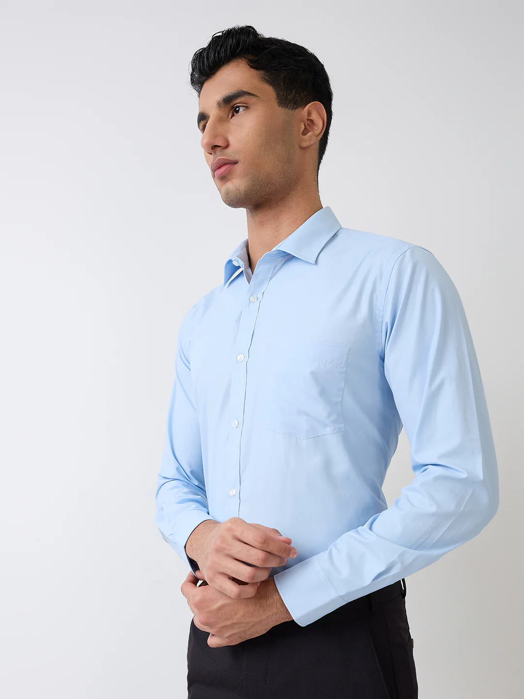 Park Avenue Men Blue Solid Slim Fit Cotton Blend Formal Shirt - Image 3