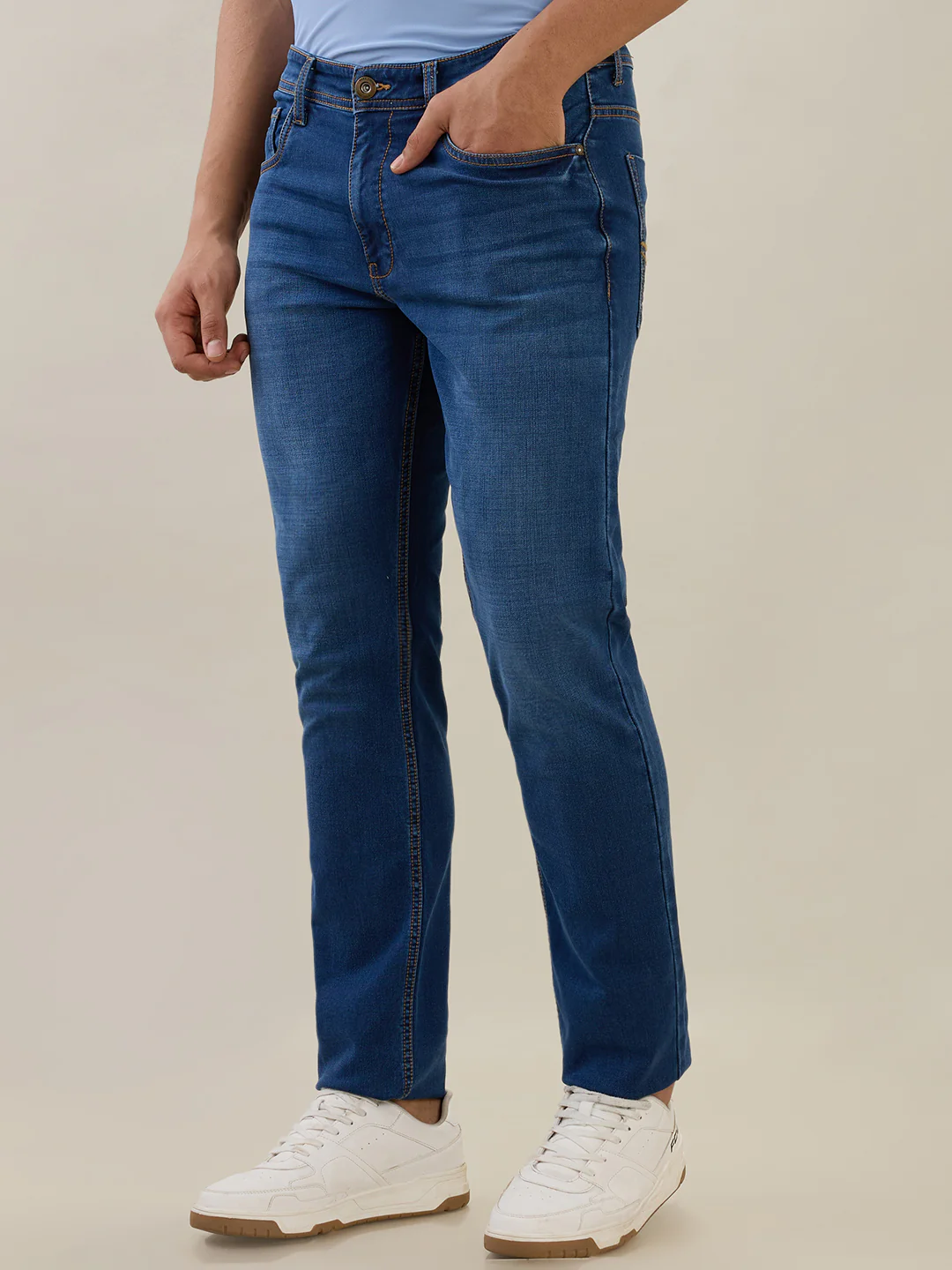 Park Avenue Men Blue Solid Slim Fit Cotton Blend Jeans - Image 3