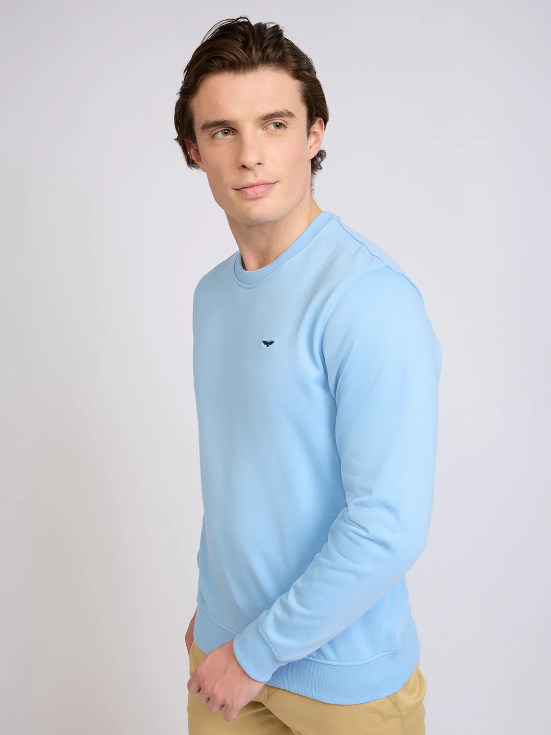 Park Avenue Men Blue Solid Slim Fit Cotton Blend Round Neck Collar Sweatshirt - Image 3