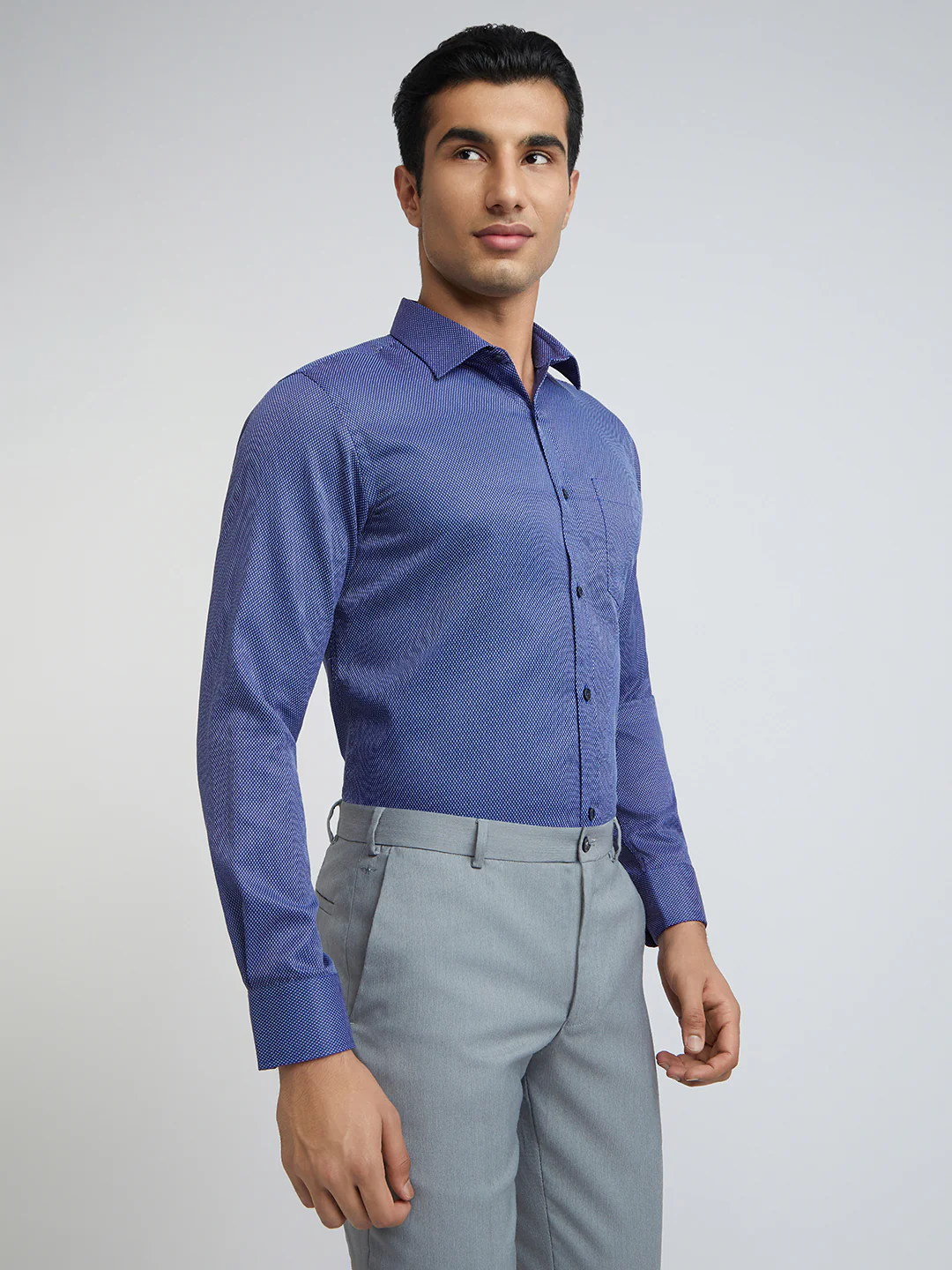 Park Avenue Men Blue Solid Slim Fit Cotton Blend Shirt - Image 3
