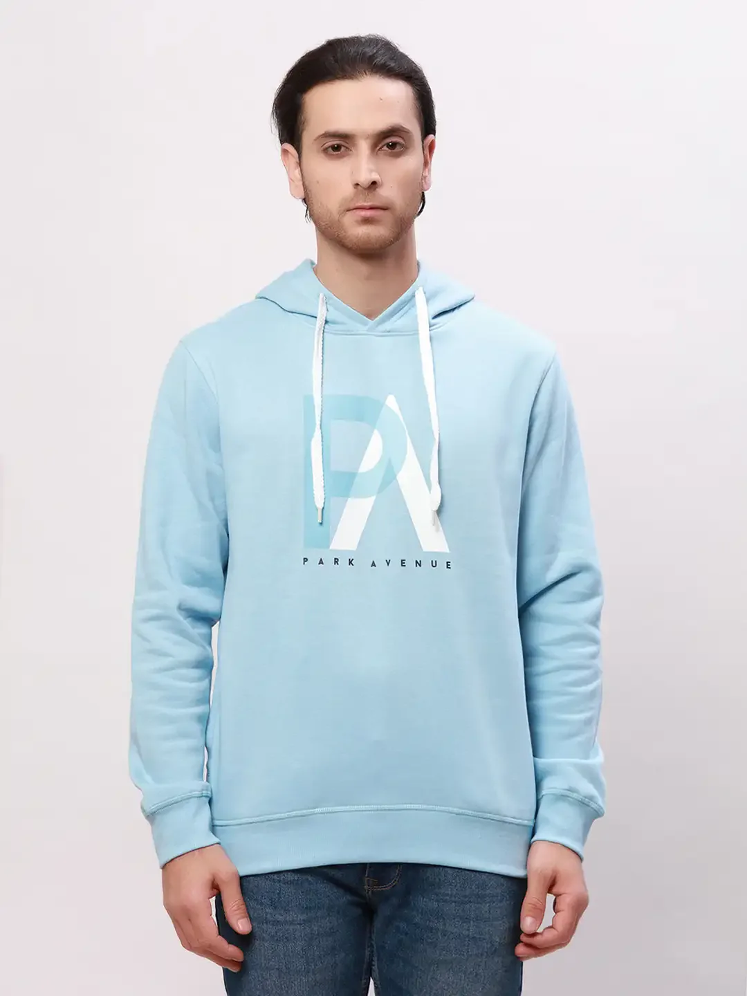 Park Avenue Men Blue Solid Slim Fit Cotton Blend Sweatshirts