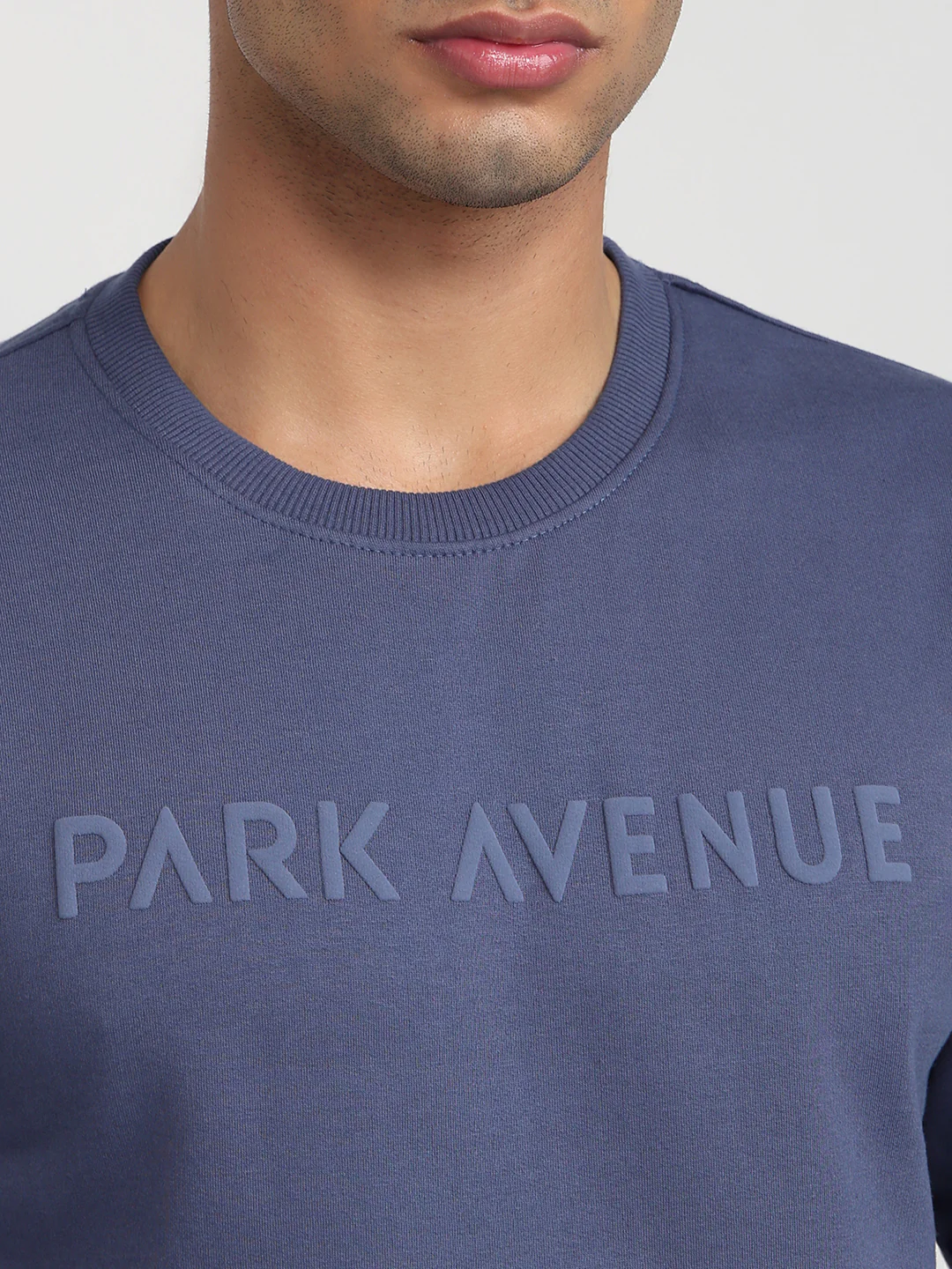 Park Avenue Men Blue Solid Slim Fit Cotton Blend Sweatshirt - Image 6