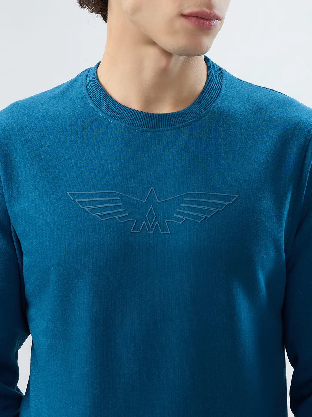 Park Avenue Men Blue Solid Slim Fit Cotton Blend Sweatshirt - Image 6