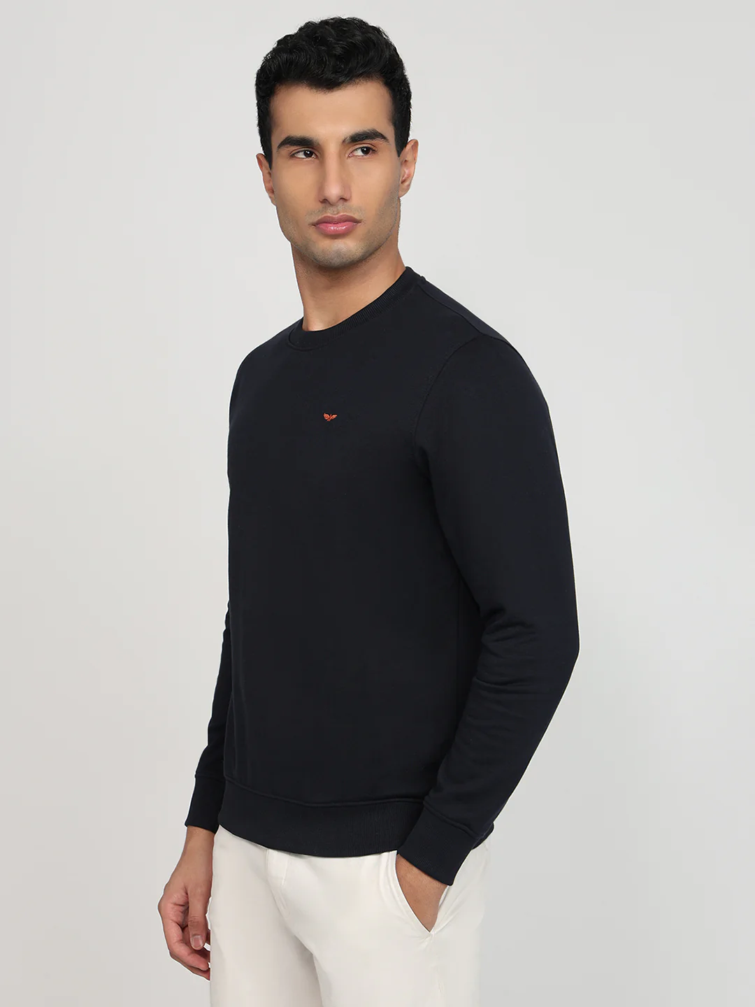Park Avenue Men Blue Solid Slim Fit Cotton Blend Sweatshirt - Image 2