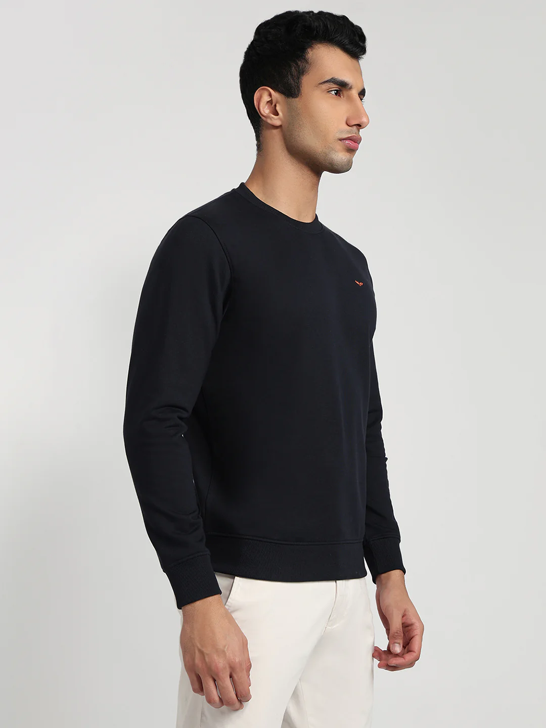 Park Avenue Men Blue Solid Slim Fit Cotton Blend Sweatshirt - Image 3