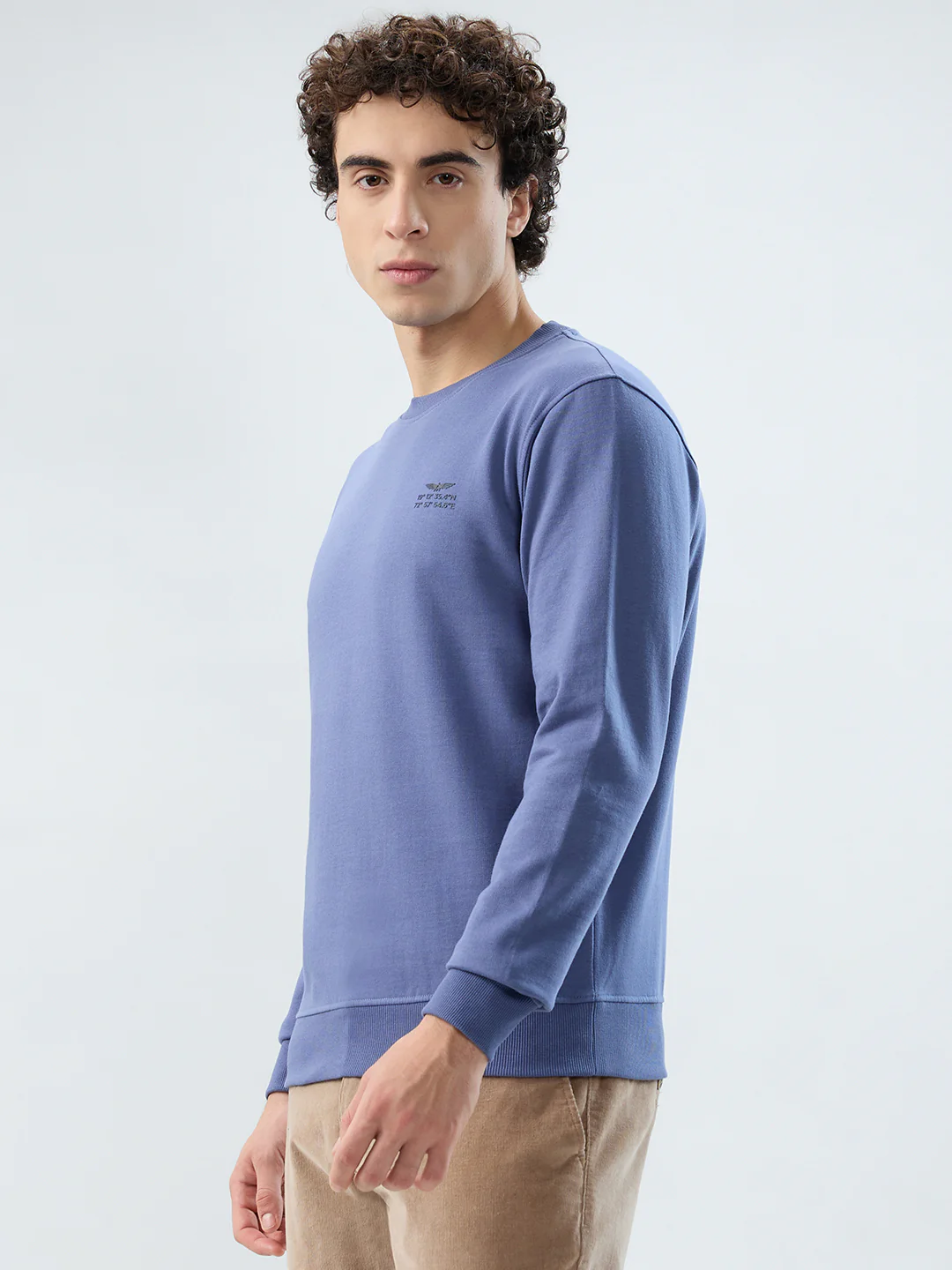 Park Avenue Men Blue Solid Slim Fit Cotton Blend Sweatshirt - Image 3