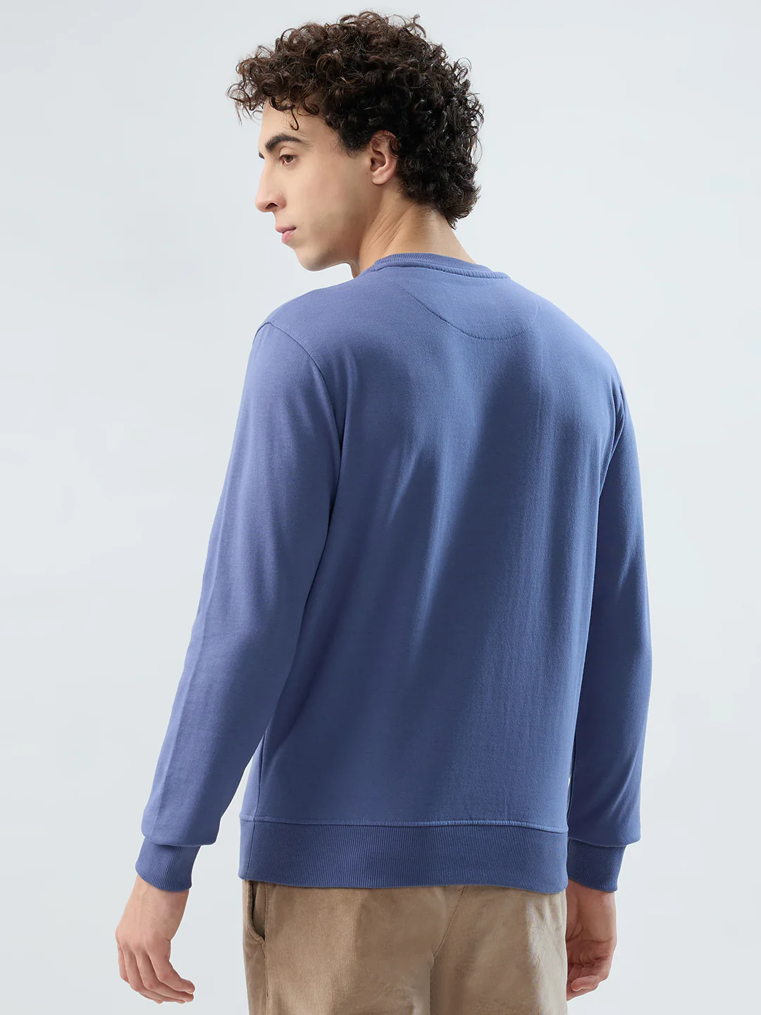 Park Avenue Men Blue Solid Slim Fit Cotton Blend Sweatshirt - Image 4