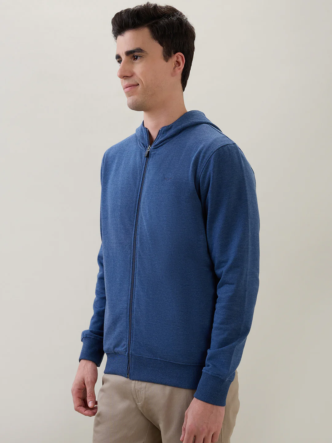 Park Avenue Men Blue Solid Slim Fit Cotton Blend Sweatshirt - Image 3