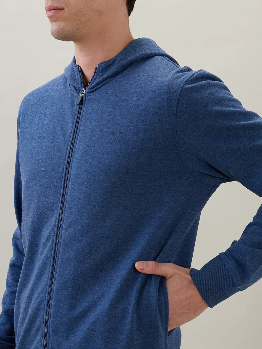 Park Avenue Men Blue Solid Slim Fit Cotton Blend Sweatshirt - Image 6