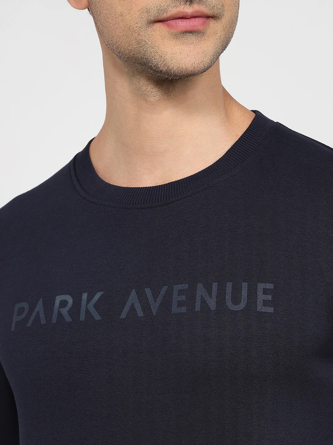 Park Avenue Men Blue Solid Slim Fit Cotton Blend Sweatshirt - Image 6