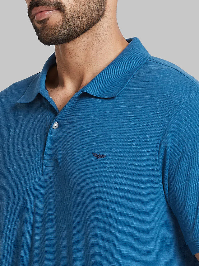 Park Avenue Men Blue Solid Slim Fit Cotton Blend T-Shirt - Image 6