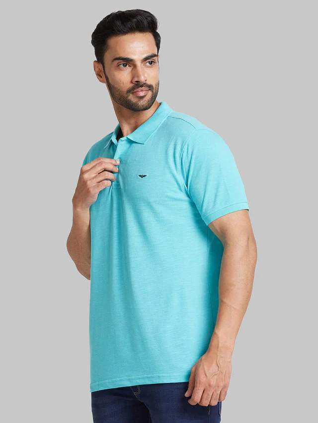 Park Avenue Men Blue Solid Slim Fit Cotton Blend T-Shirt - Image 3
