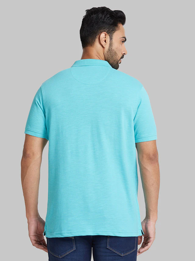 Park Avenue Men Blue Solid Slim Fit Cotton Blend T-Shirt - Image 5