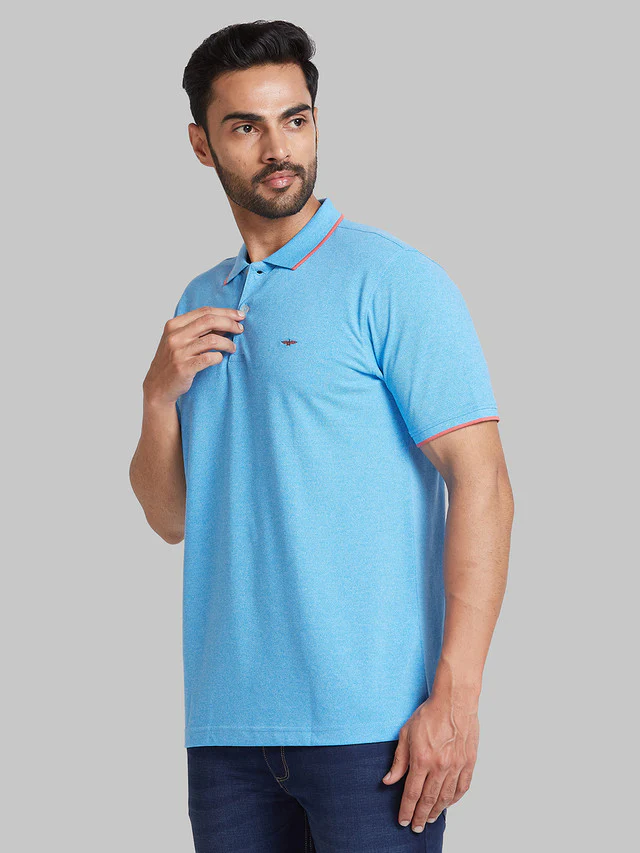 Park Avenue Men Blue Solid Slim Fit Cotton Blend T-Shirt - Image 3