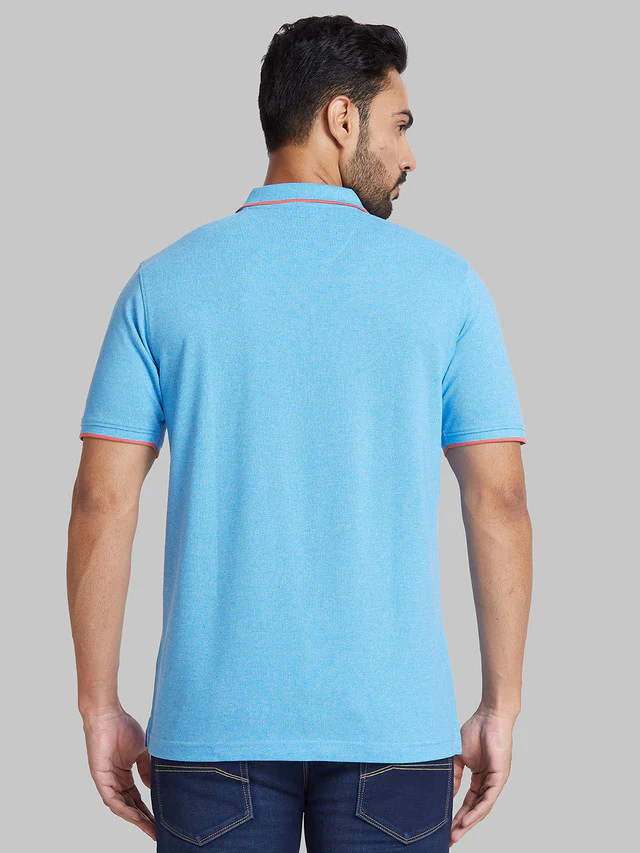 Park Avenue Men Blue Solid Slim Fit Cotton Blend T-Shirt - Image 4