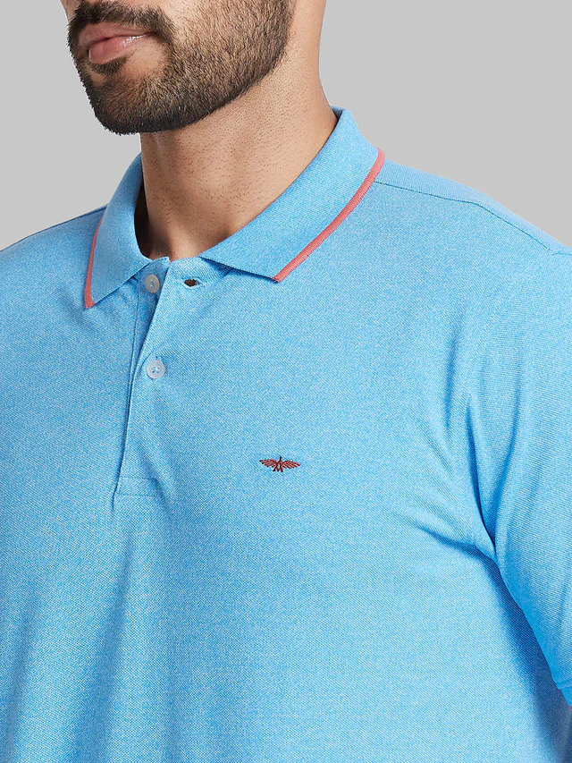 Park Avenue Men Blue Solid Slim Fit Cotton Blend T-Shirt - Image 6
