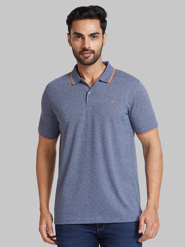 Park Avenue Men Blue Solid Slim Fit Cotton Blend T-Shirt