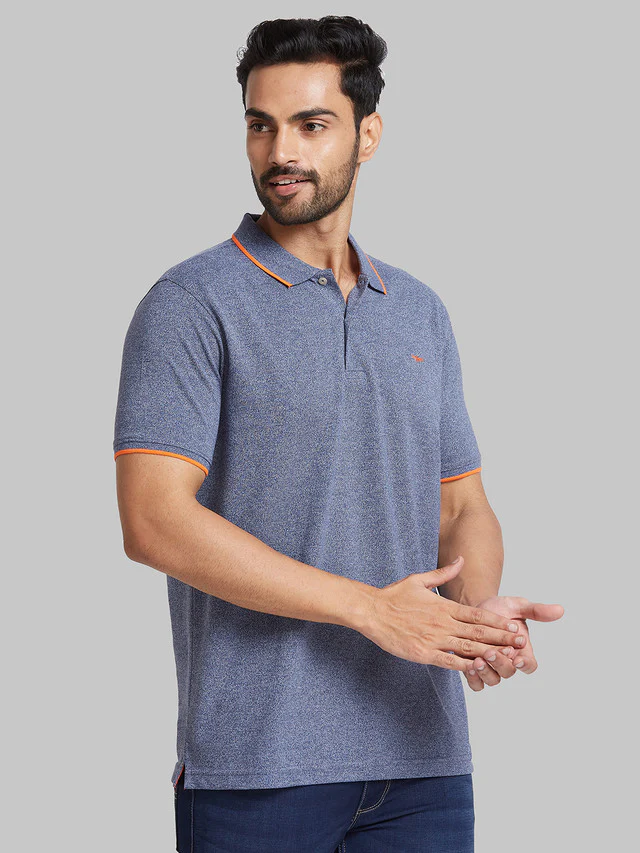 Park Avenue Men Blue Solid Slim Fit Cotton Blend T-Shirt - Image 2
