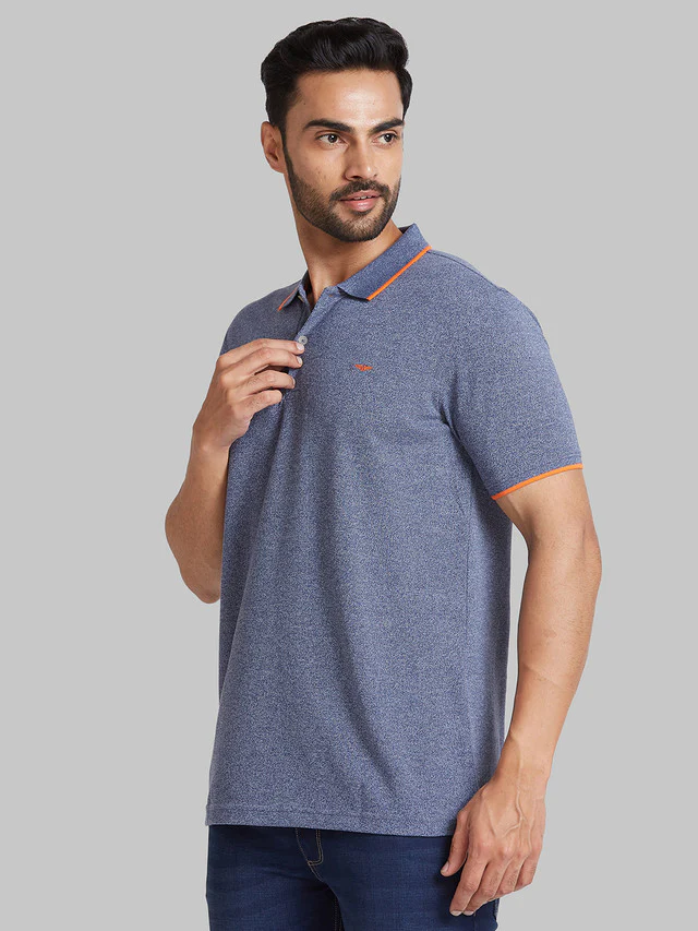 Park Avenue Men Blue Solid Slim Fit Cotton Blend T-Shirt - Image 3
