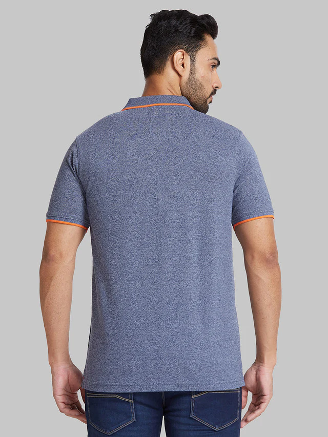 Park Avenue Men Blue Solid Slim Fit Cotton Blend T-Shirt - Image 4