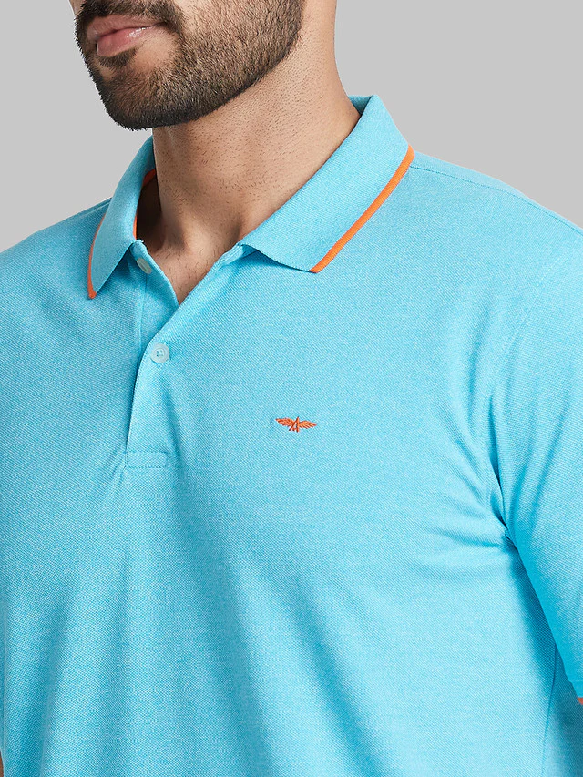 Park Avenue Men Blue Solid Slim Fit Cotton Blend T-Shirt - Image 6