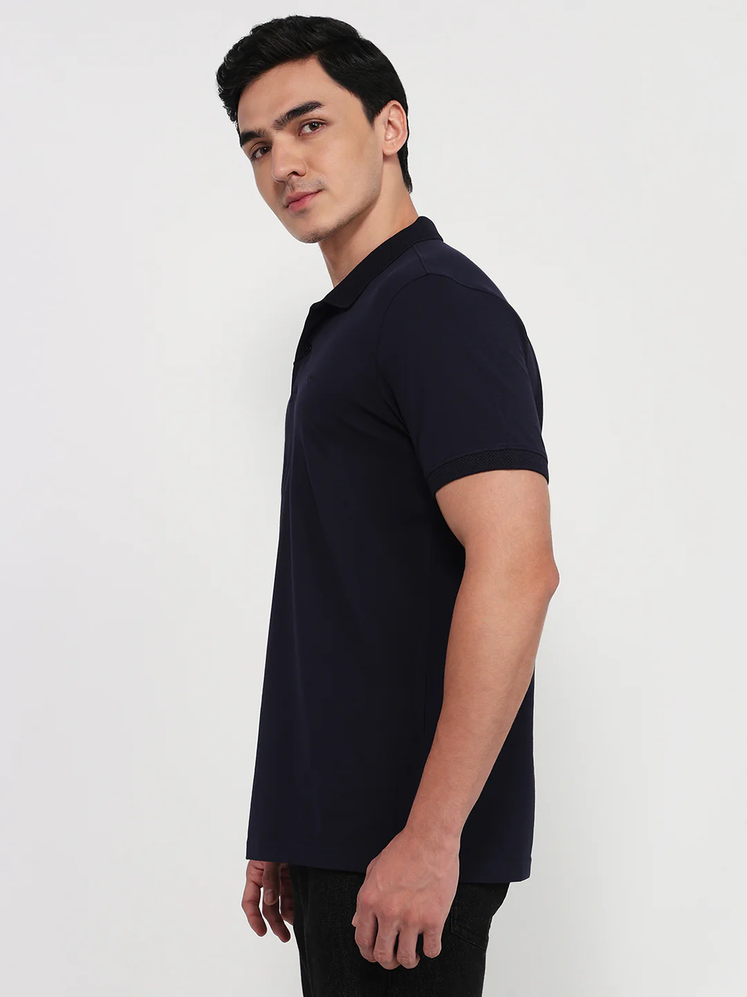 Park Avenue Men Blue Slim Fit Solid Polo Neck Collar T-shirt - Image 3