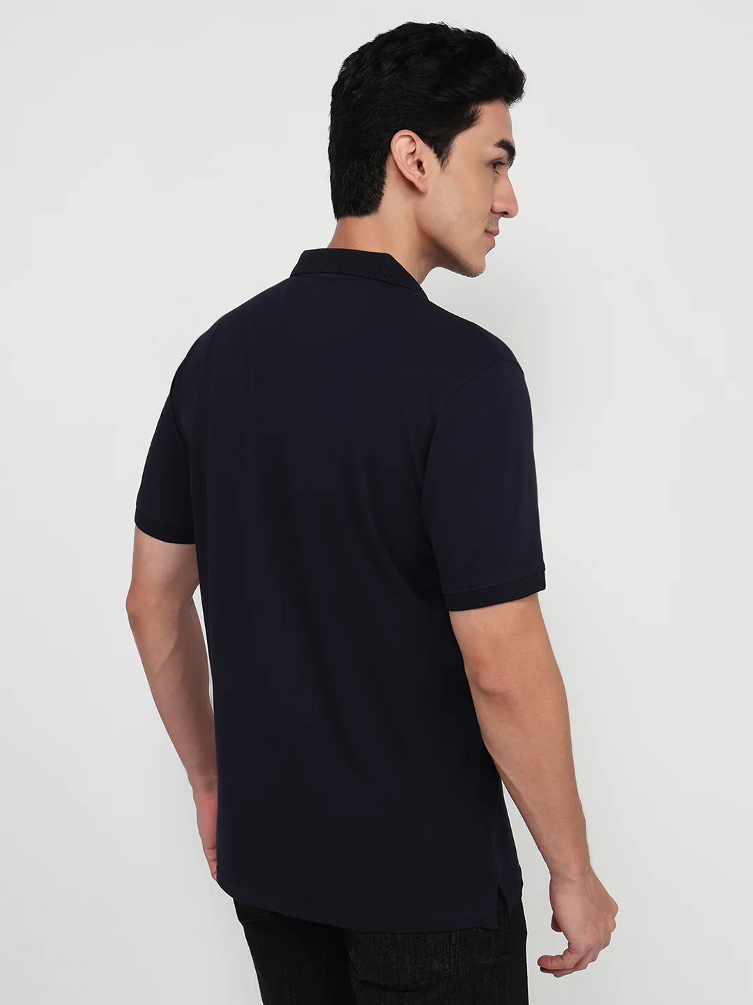 Park Avenue Men Blue Slim Fit Solid Polo Neck Collar T-shirt - Image 4
