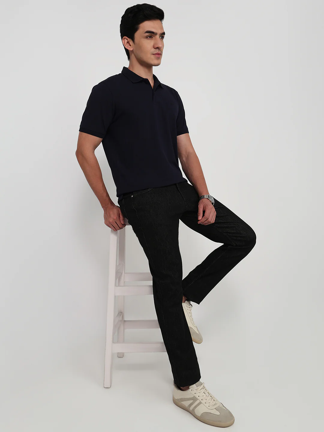 Park Avenue Men Blue Slim Fit Solid Polo Neck Collar T-shirt - Image 5
