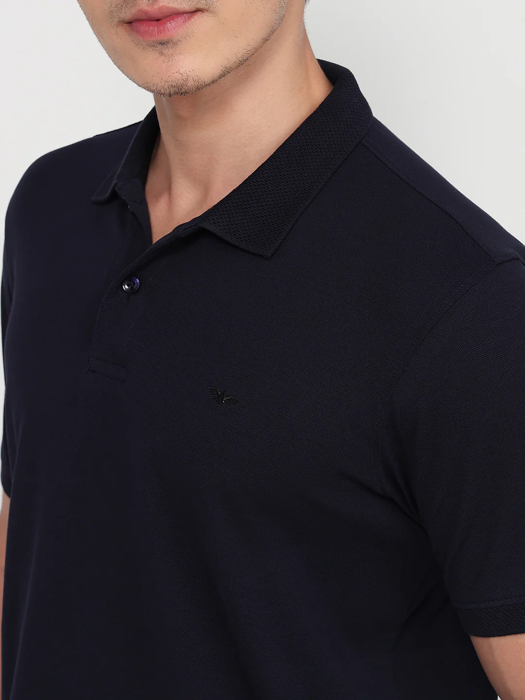 Park Avenue Men Blue Slim Fit Solid Polo Neck Collar T-shirt - Image 6