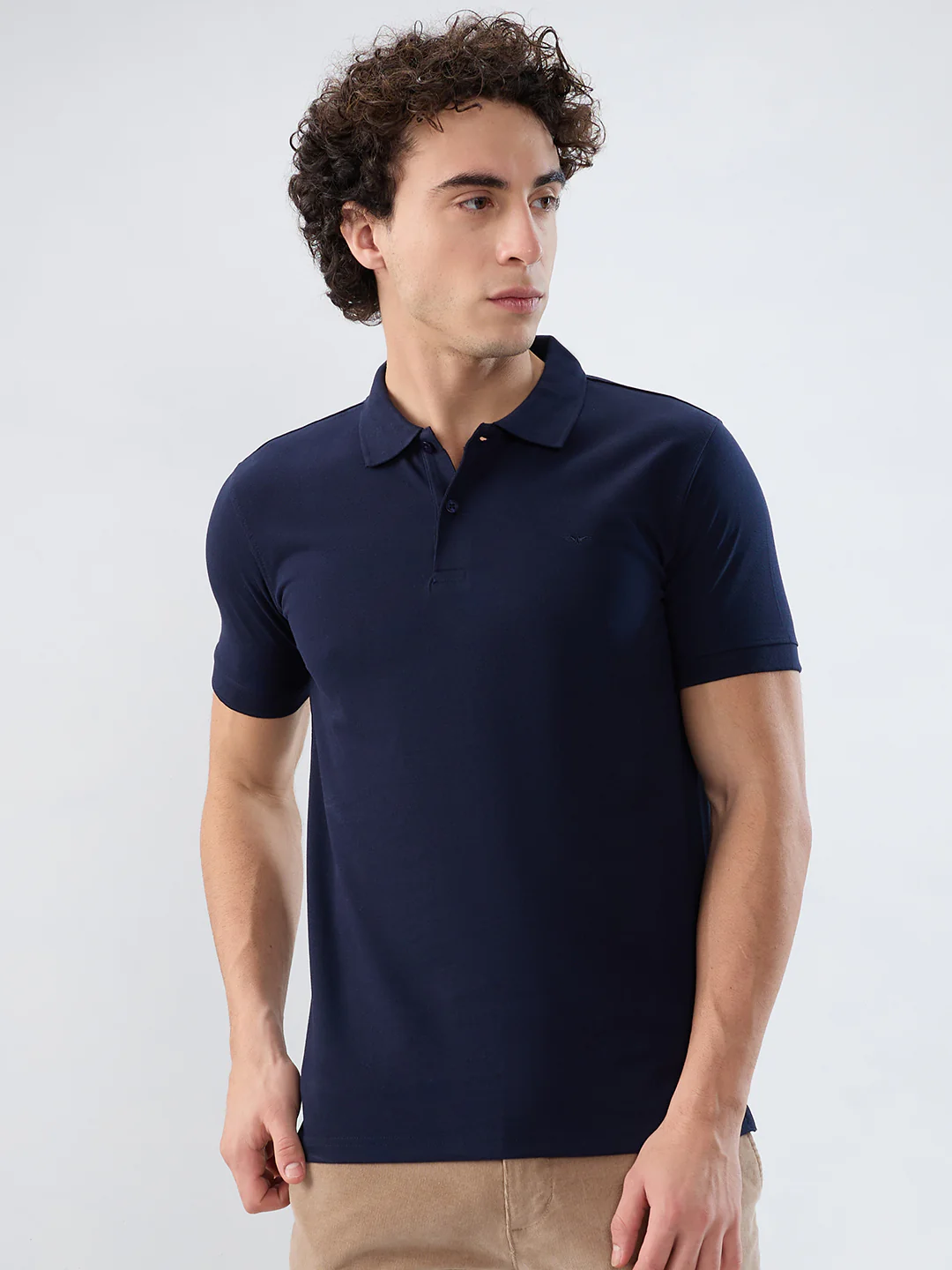 Park Avenue Men Blue Solid Slim Fit Cotton Blend T-shirt