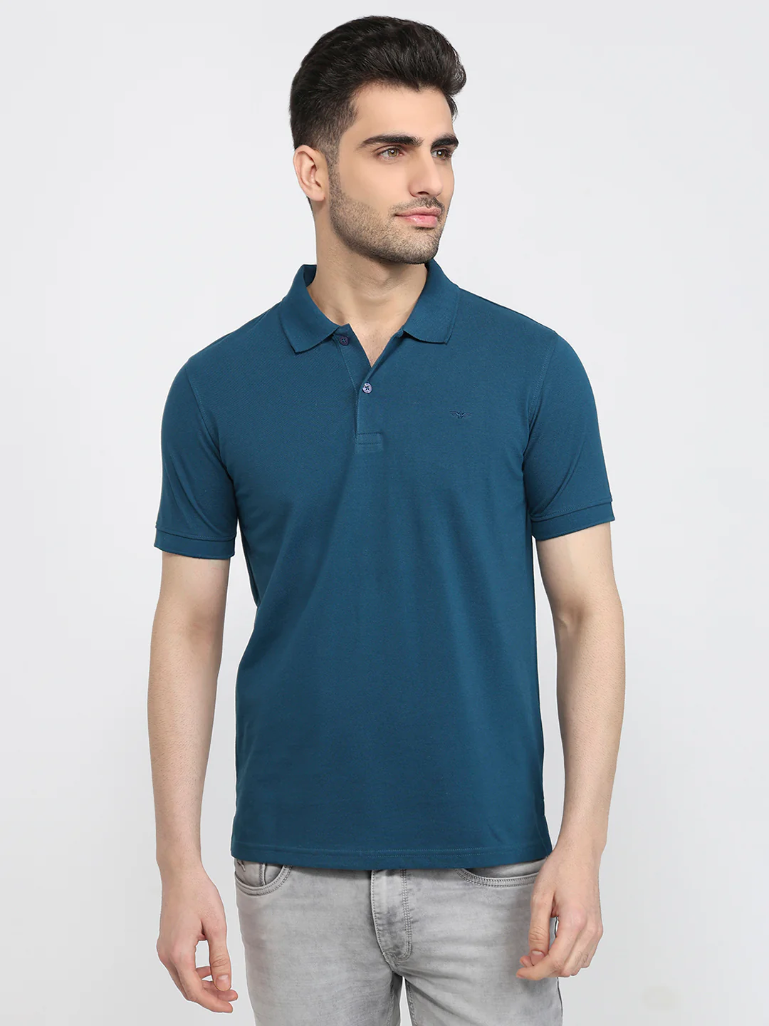 Park Avenue Men Blue Solid Slim Fit Cotton Blend T-shirt