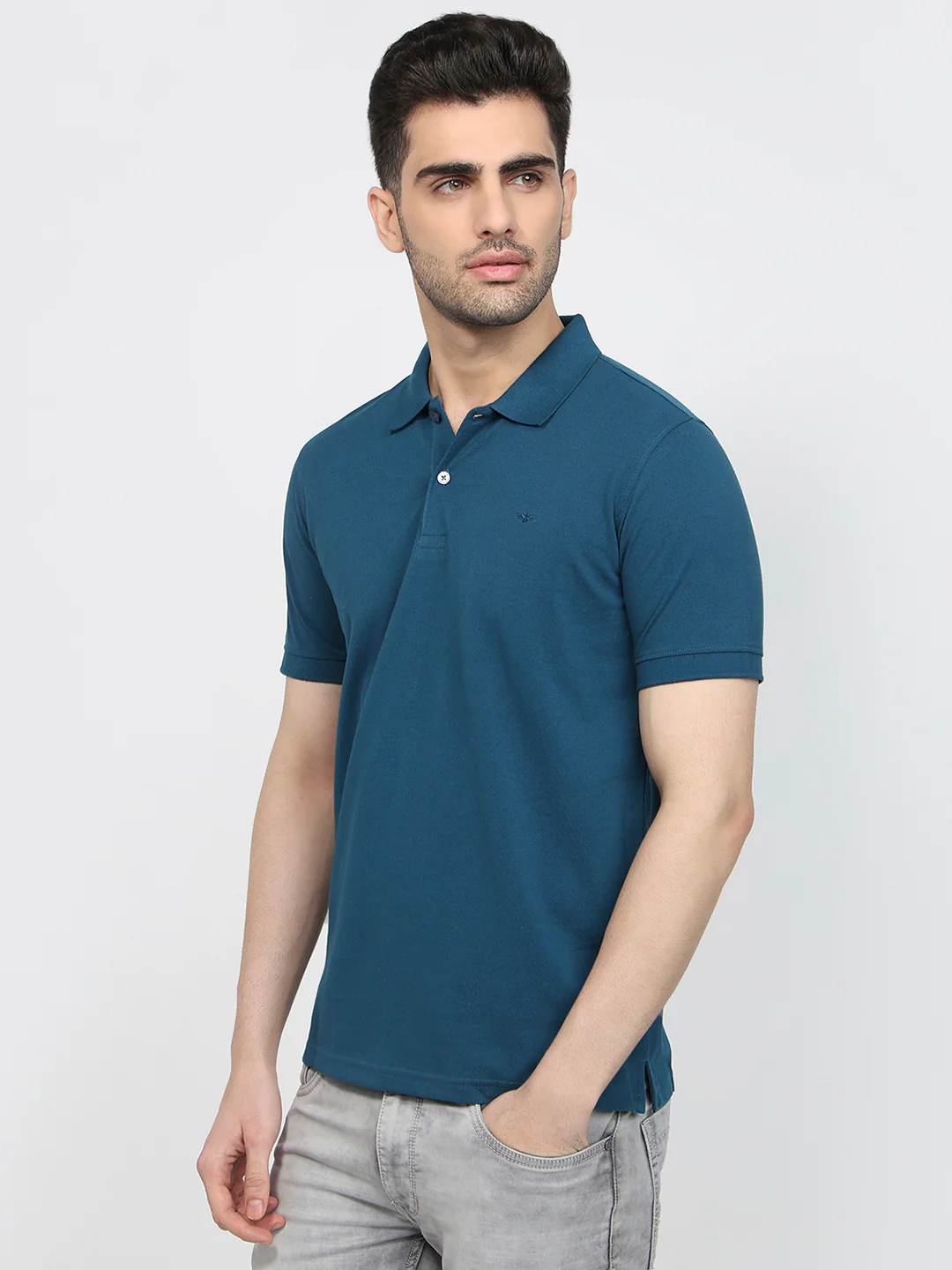 Park Avenue Men Blue Solid Slim Fit Cotton Blend T-shirt - Image 2