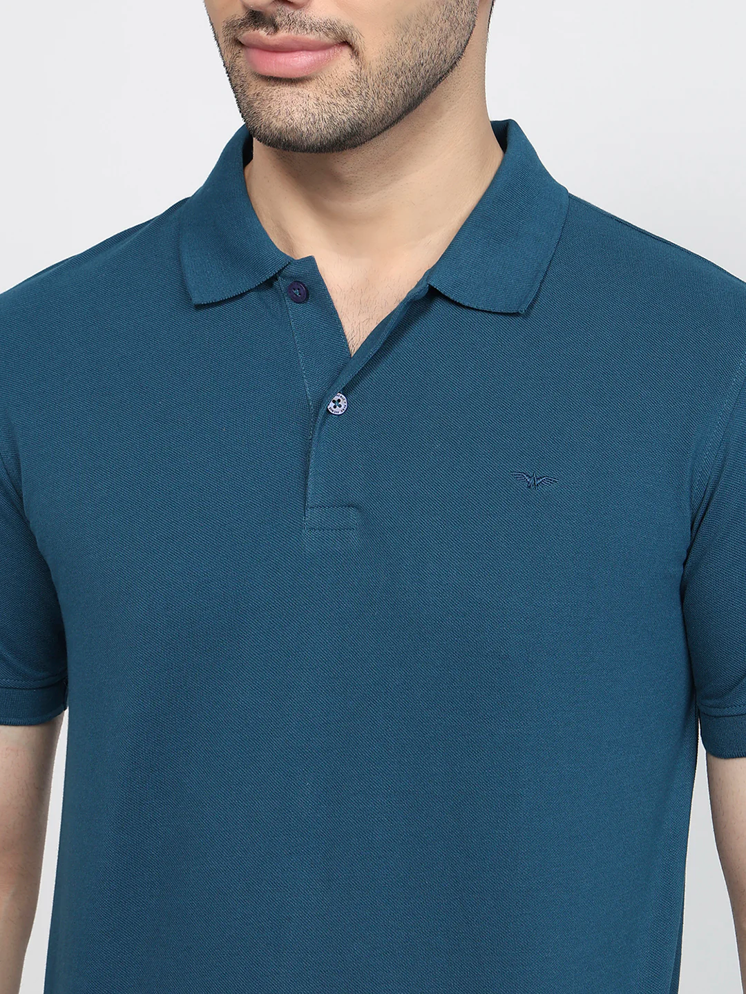 Park Avenue Men Blue Solid Slim Fit Cotton Blend T-shirt - Image 7